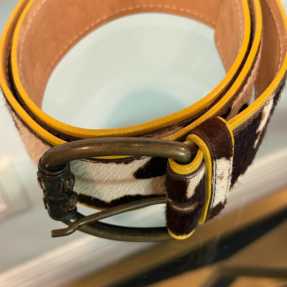 Vintage leather and hair on hide Streets Ahead brass buckle / jewels EUC - Picture 10 of 14
